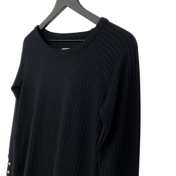 CHASER Waffle Knit Henley Thermal Black Long Sleeve Four Button Cuff Size S - Picture 7 of 16